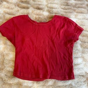 Vibrant Red Relaxed Crop T-Shirt Brandy Melville